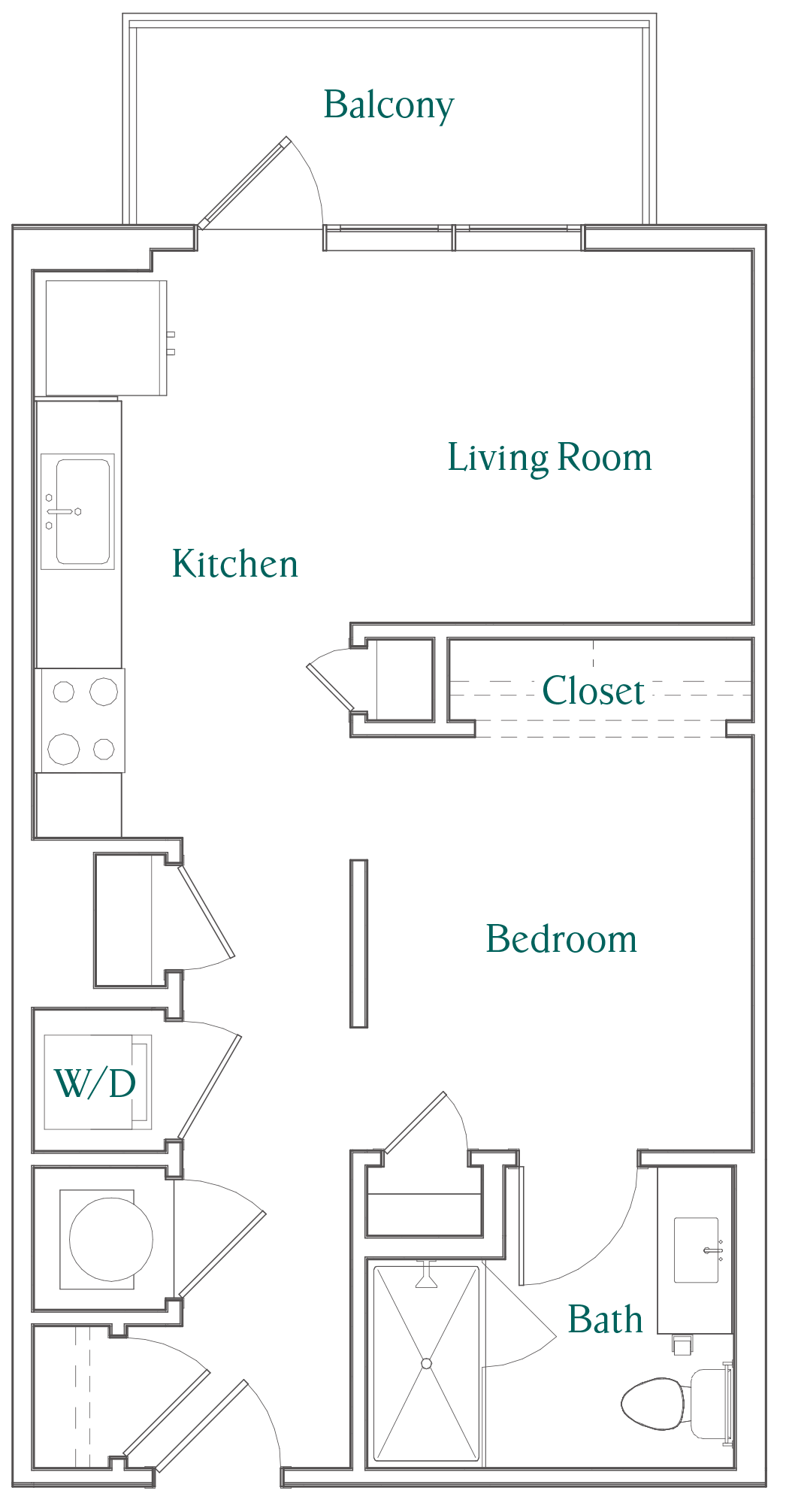 Floor plan for studio, 1 bath, 540 sqft