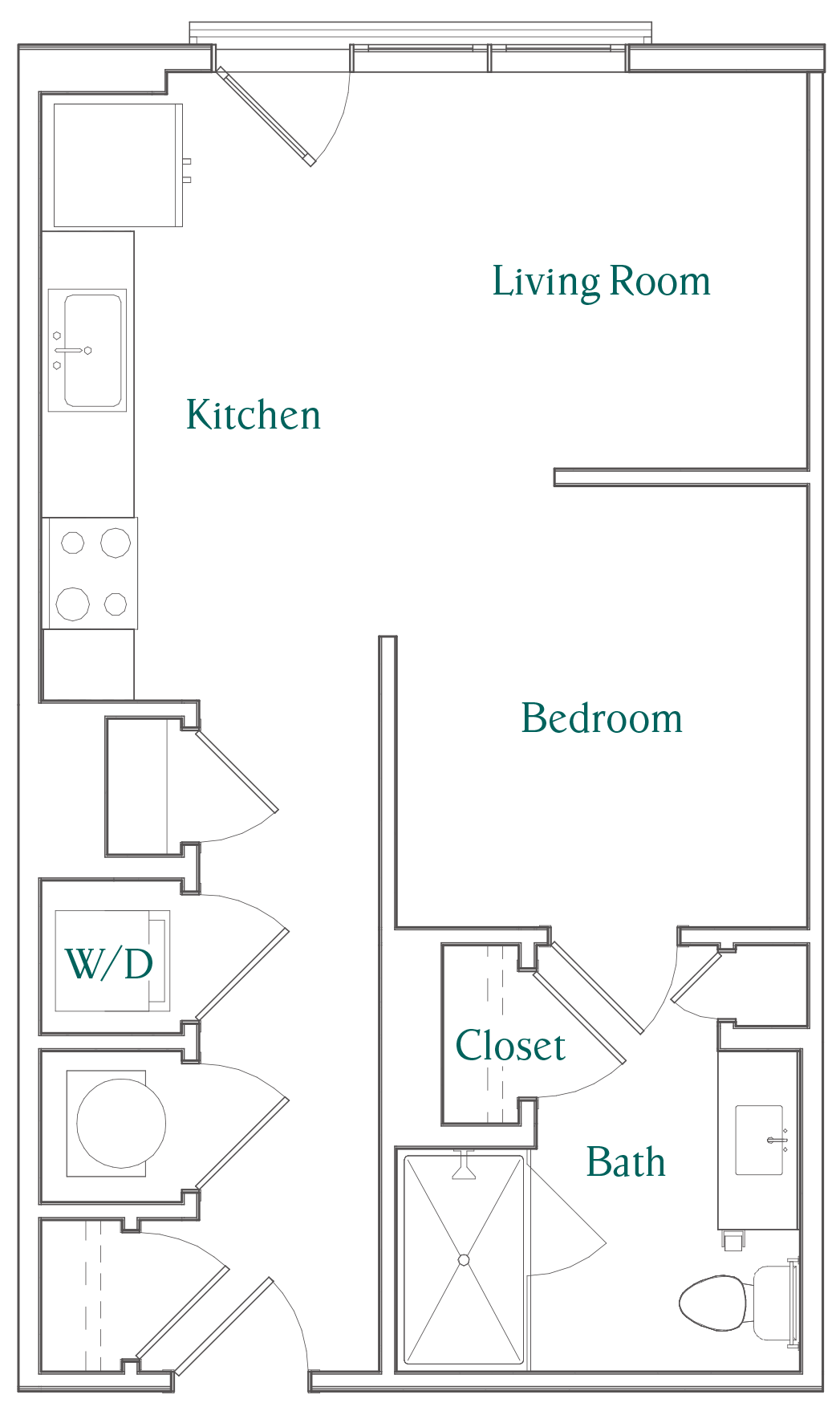 Floor plan for studio, 1 bath, 540 sqft