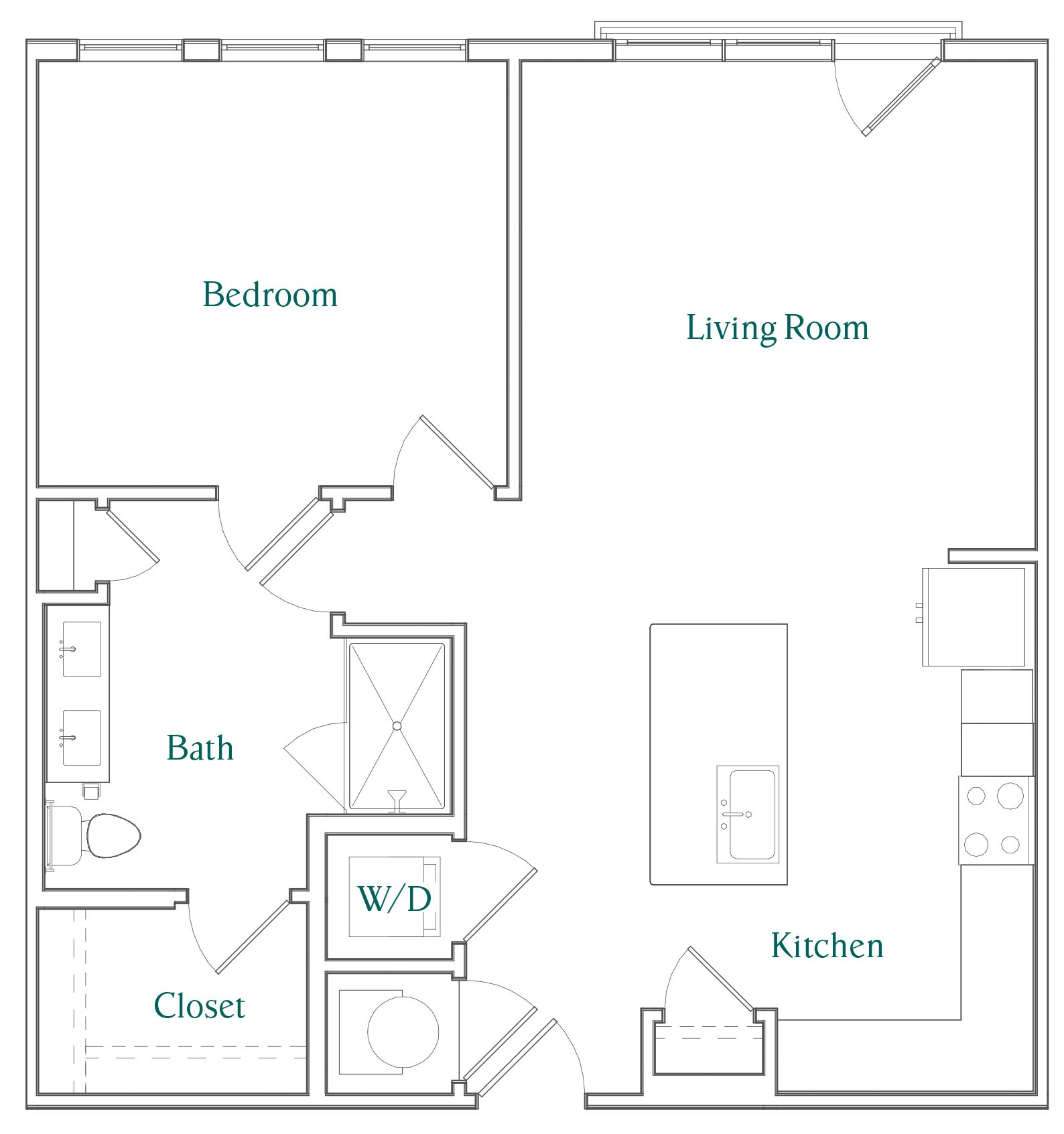 Floor plan for 1 bed, 1 bath, 862 sqft