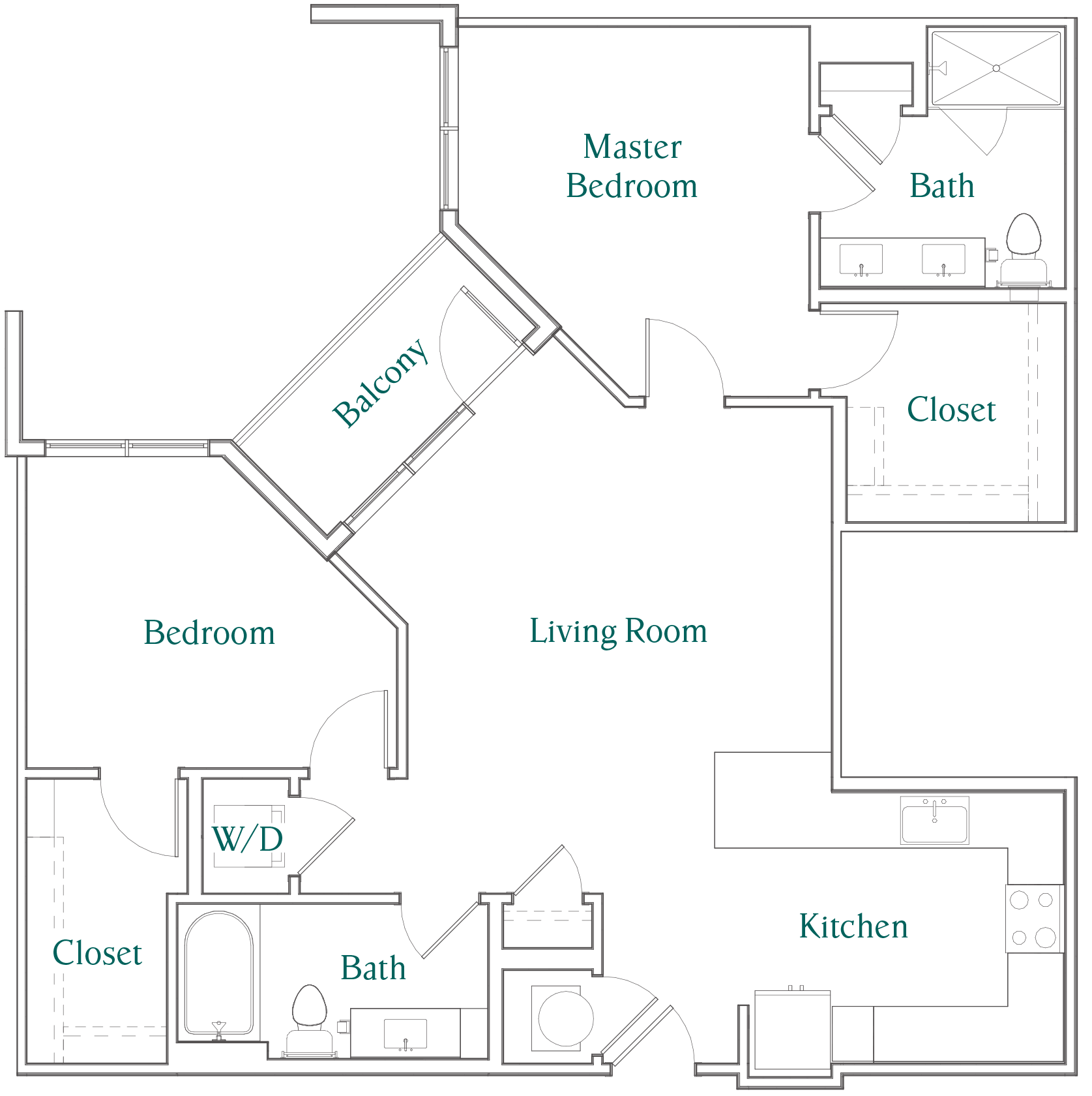 Floor plan for 2 beds, 2 baths, 1143 sqft