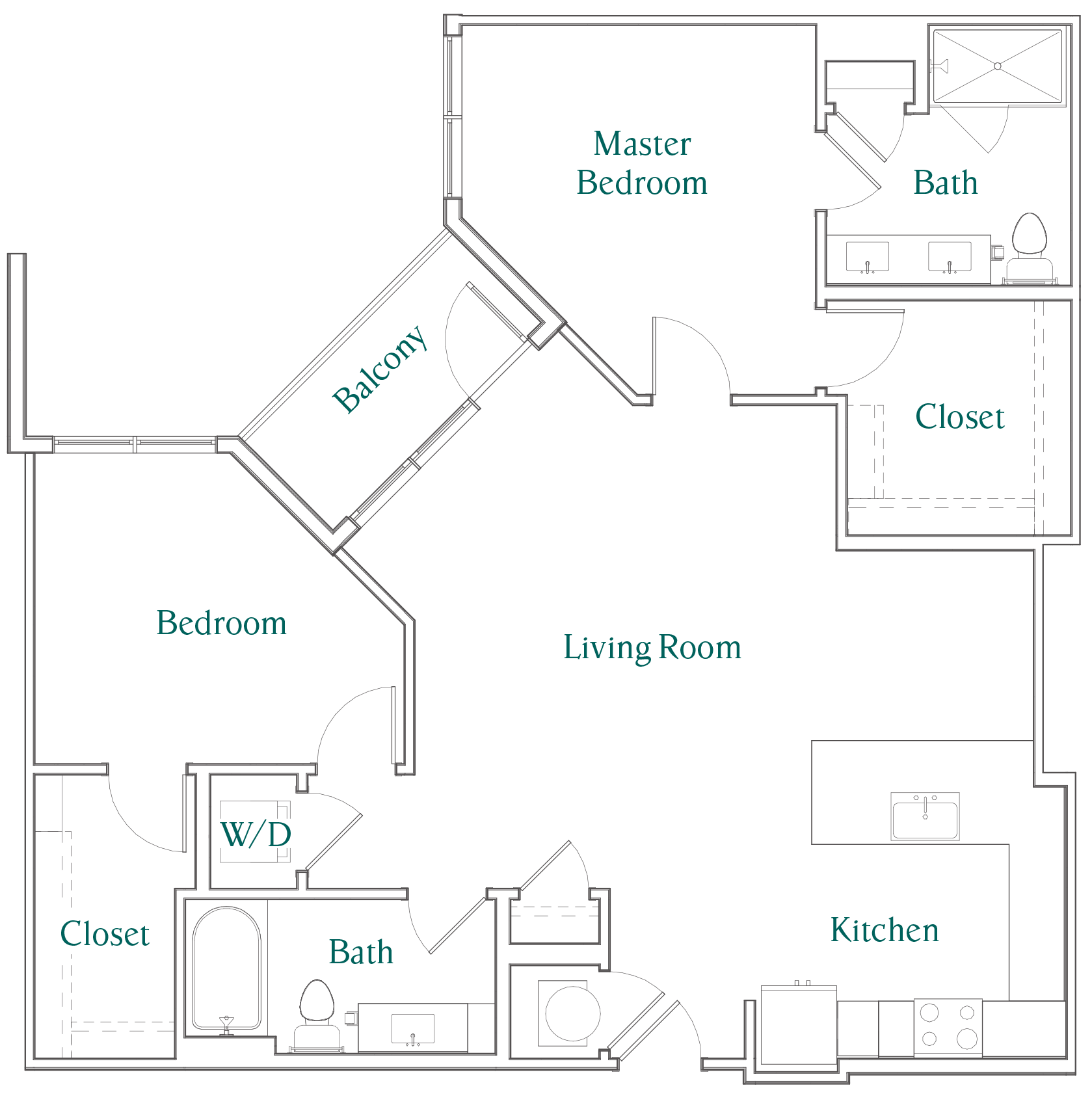 Floor plan for 2 beds, 2 baths, 1207 sqft