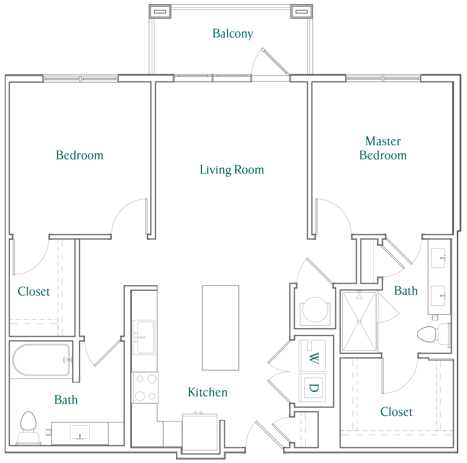 Floor plan for 2 beds, 2 baths, 1082 sqft