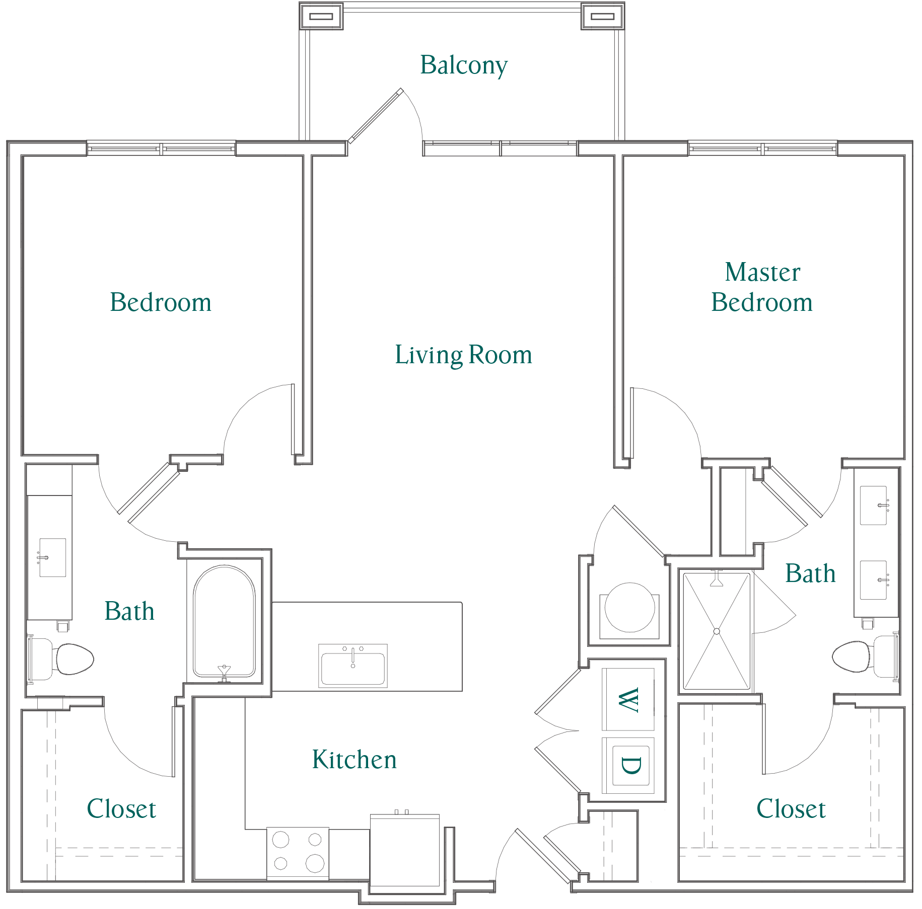 Floor plan for 2 beds, 2 baths, 1082 sqft