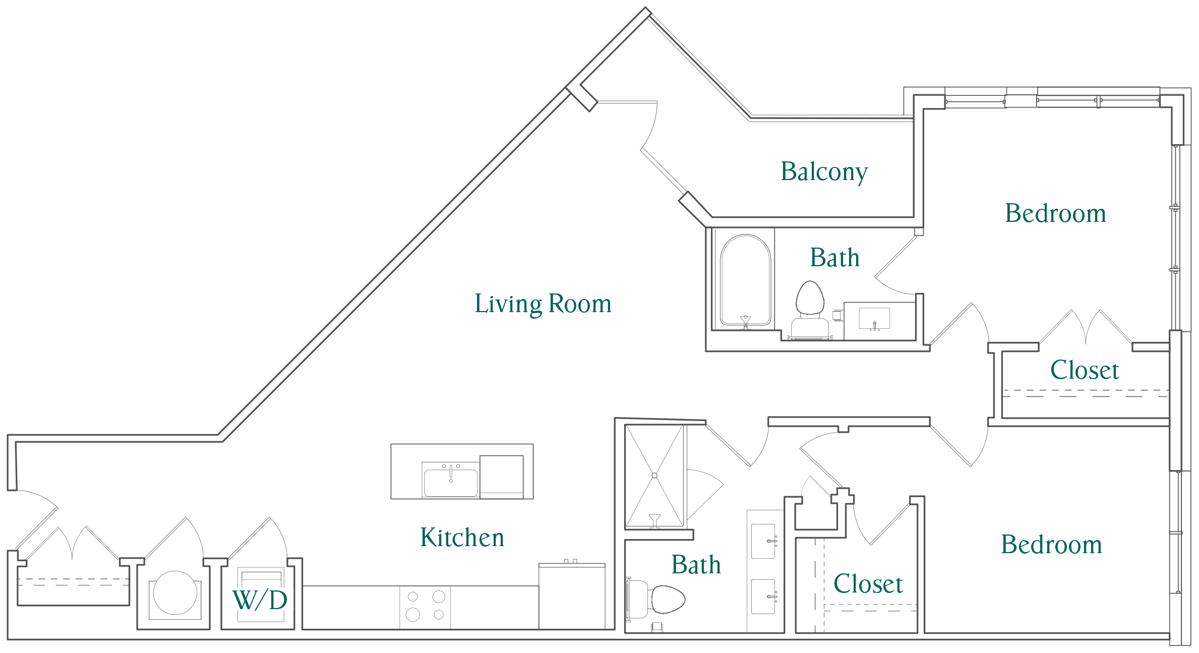 Floor plan for 2 beds, 2 baths, 1129 sqft
