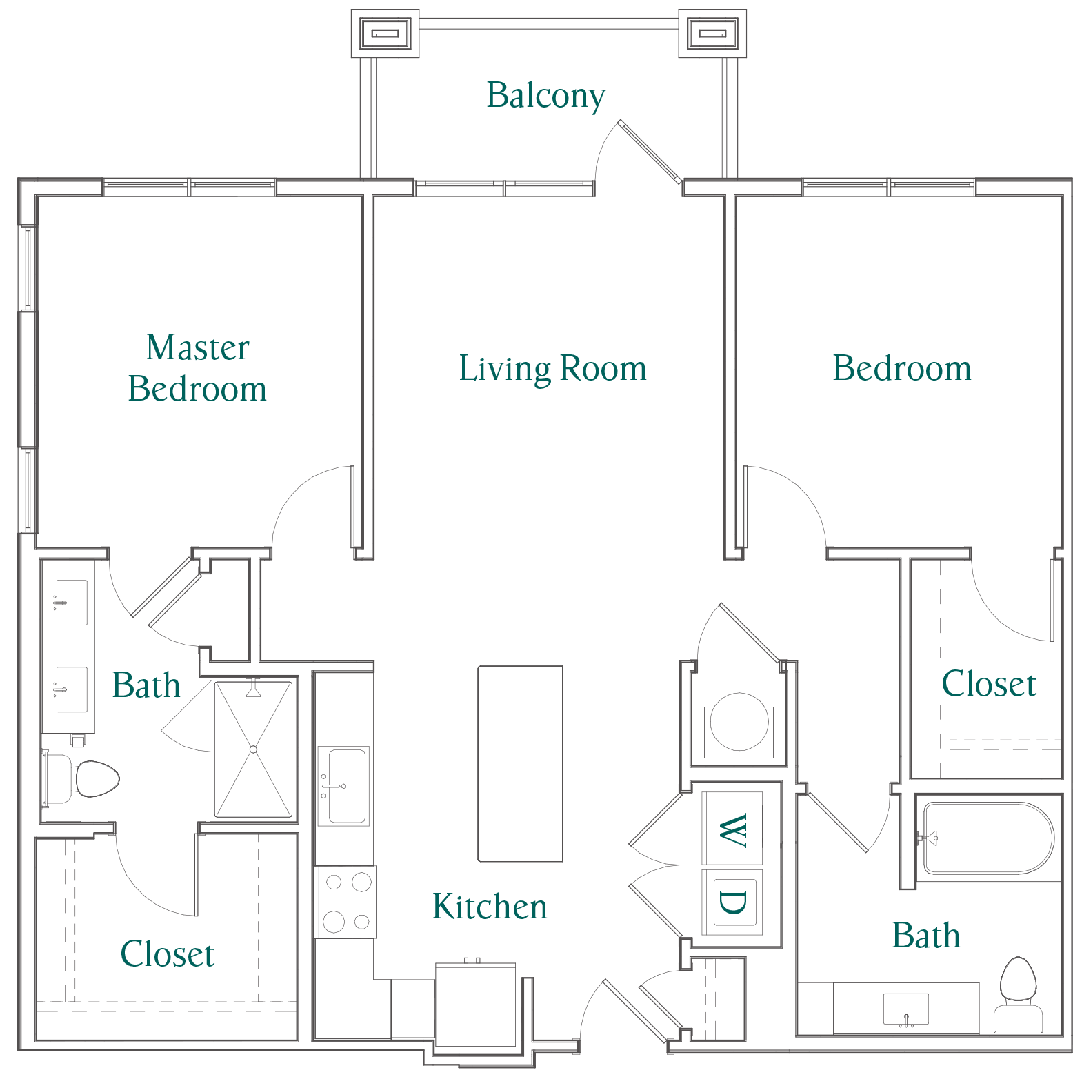 Floor plan for 2 beds, 2 baths, 1082 sqft