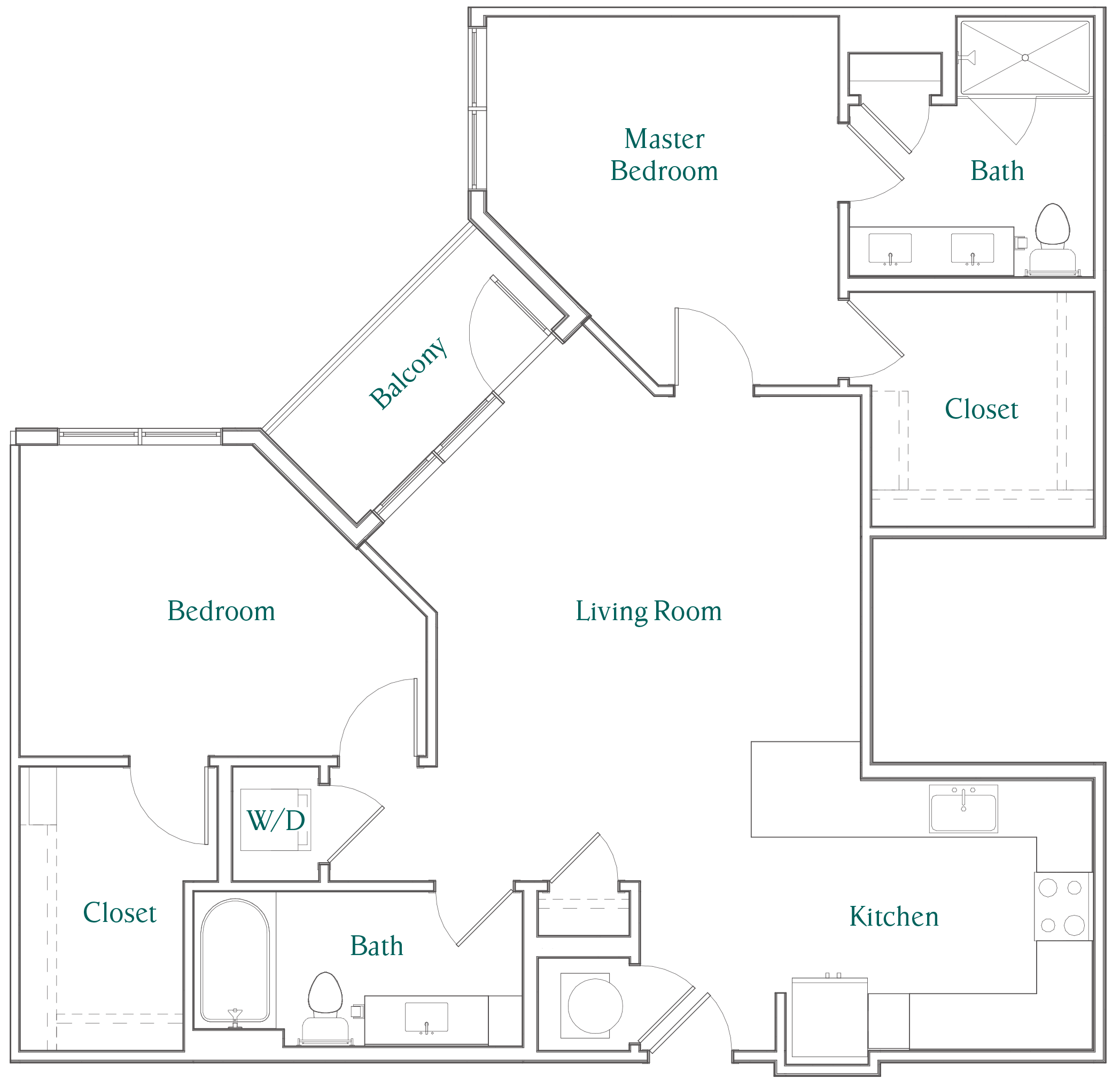 Floor plan for 2 beds, 2 baths, 1179 sqft