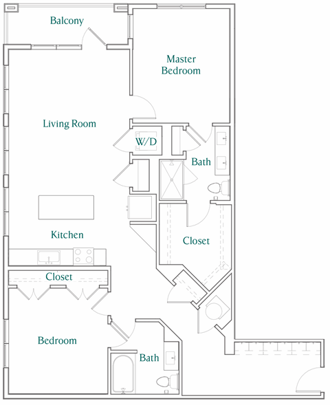 Floor plan for 2 beds, 2 baths, 1361 sqft