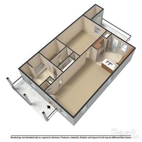 Clayton apartment for rent - A 3D rendered image of a house layout.