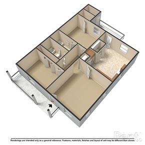 Clayton apartment for rent - A 3D rendering of a multi-room apartment layout.