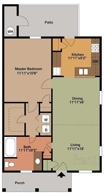 Goldsboro apartment for rent - A floor plan of a property with a master bedroom, a dining room, a kitchen, a living room, and a bathroom.