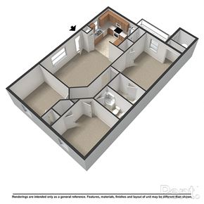 Raleigh apartment for rent - A 3D rendered image of a house layout.