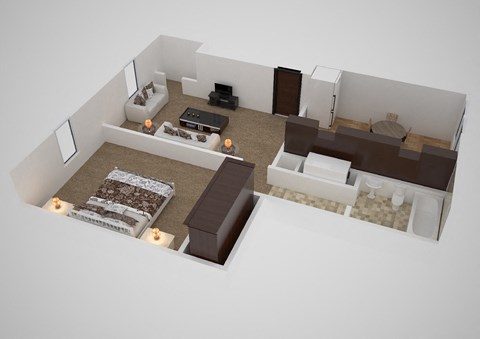 Floor plan for 1 bed, 1 bath, 538 sqft