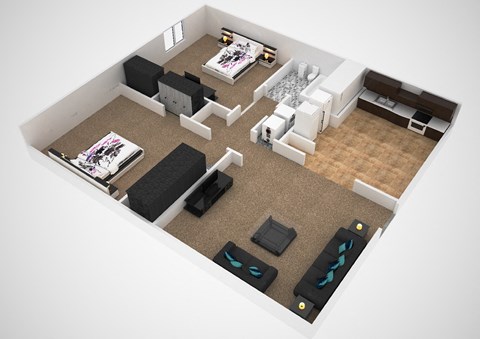 Floor plan for 2 beds, 1 bath, 820 sqft