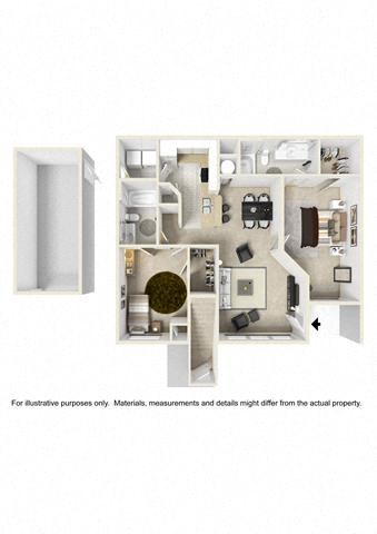 Floor plan for 2 beds, 2 baths, 1258 sqft