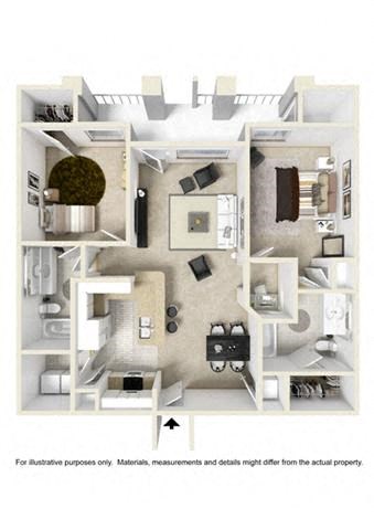 Floor plan for 2 beds, 2 baths, 1180 sqft