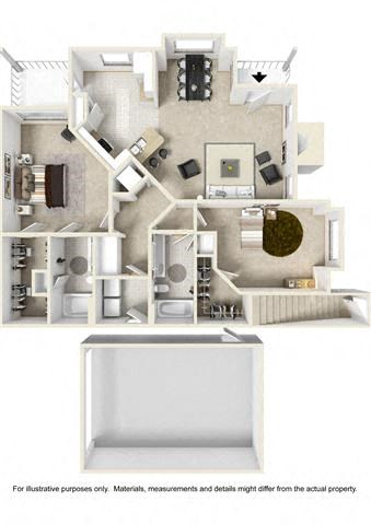 Floor plan for 2 beds, 2 baths, 1417 sqft
