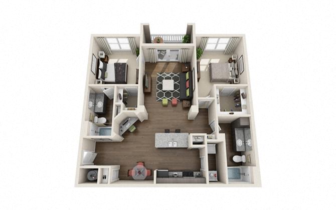 Floor plan for 2 beds, 2 baths, 1182 sqft