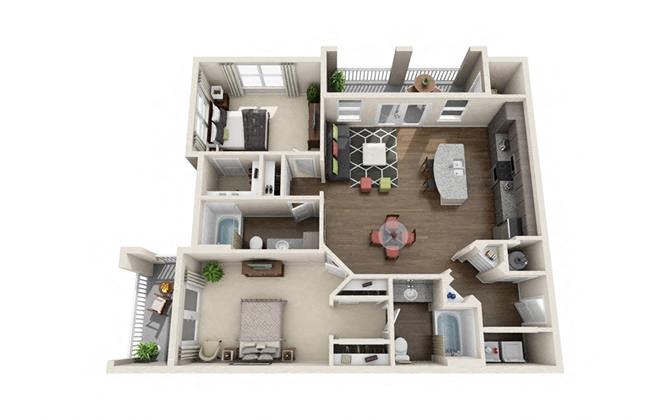 Floor plan for 2 beds, 2 baths, 1175 sqft