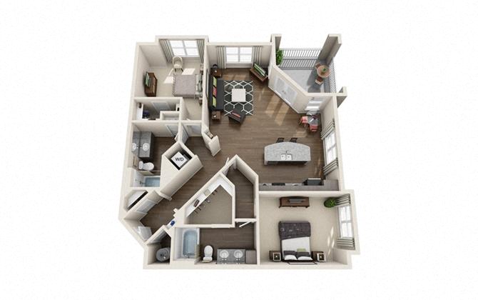 Floor plan for 2 beds, 2 baths, 1321 sqft
