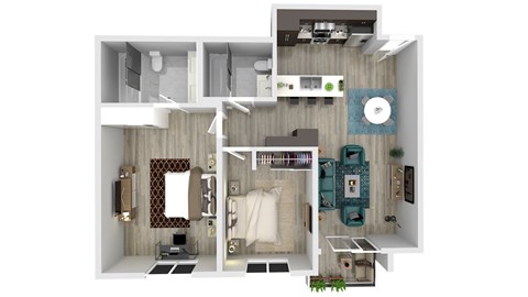 Floor plan for 2 beds, 2 baths, 988 sqft