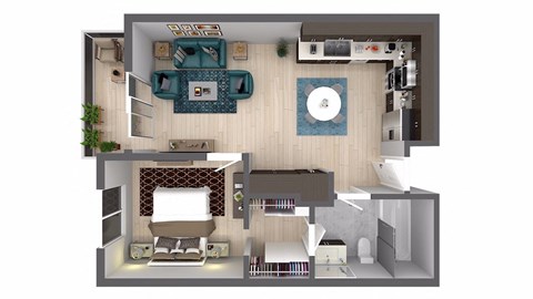 Floor plan for 1 bed, 1 bath, 767 sqft