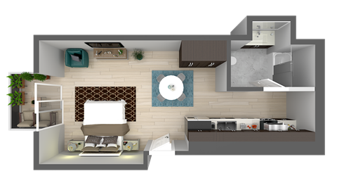 Floor plan for studio, 1 bath