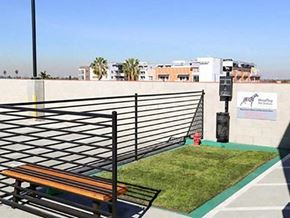 Long Beach apartment for rent - a bench sitting on a patch of grass next to a fence