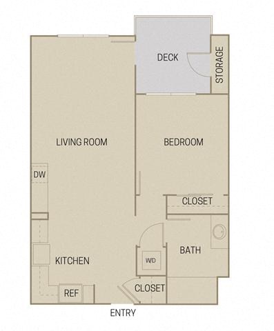 Floor plan for 1 bed, 1 bath, 712 sqft