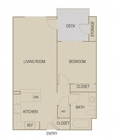 Floor plan for 1 bed, 1 bath, 712 sqft
