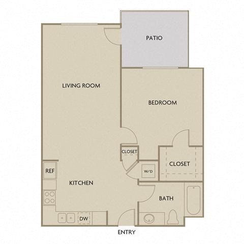 Floor plan for 1 bed, 1 bath, 834 sqft