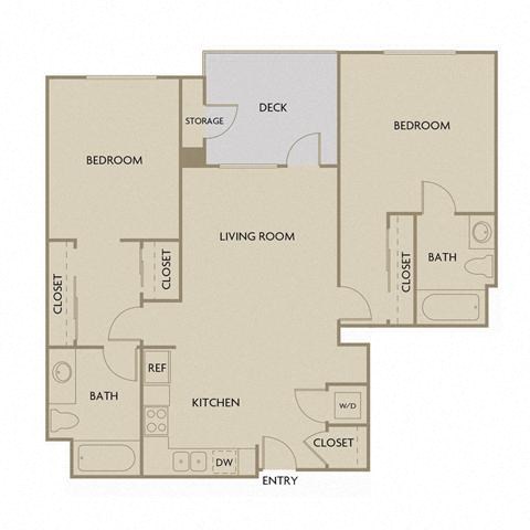 Floor plan for 2 beds, 2 baths, 1113 sqft