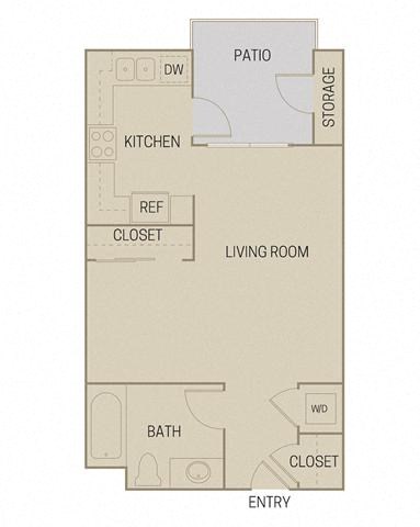 Floor plan for studio, 1 bath, 565 sqft