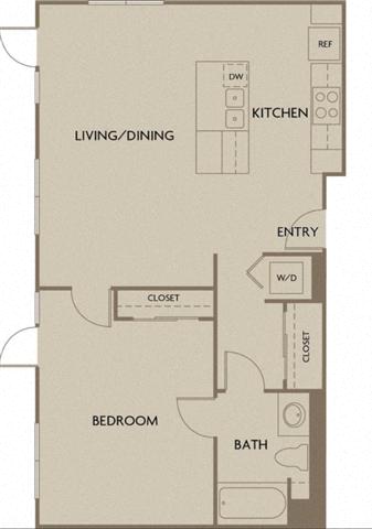 Floor plan for 1 bed, 1 bath, 1197 sqft