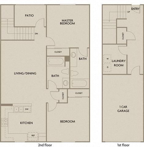 Floor plan for 2 beds, 2 baths, 1226 sqft