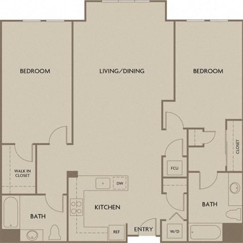 Floor plan for 2 beds, 2 baths, 1236 sqft
