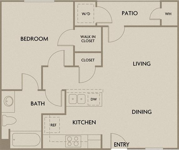Floor plan for 1 bed, 1 bath, 750 sqft