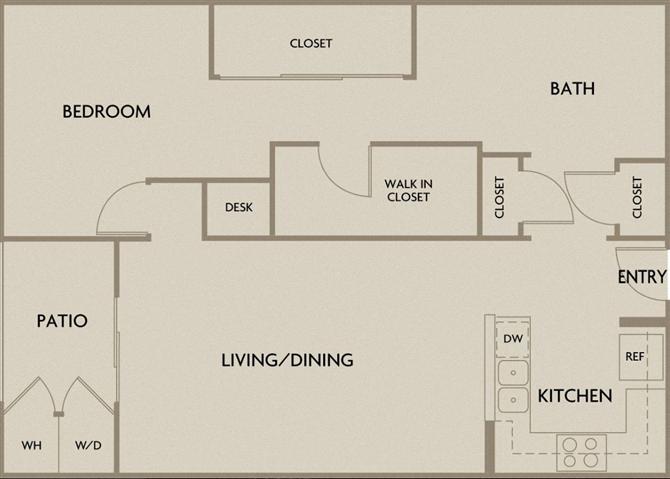 Floor plan for 1 bed, 1 bath, 1040 sqft