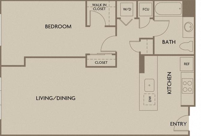 Floor plan for 1 bed, 1 bath, 854 sqft