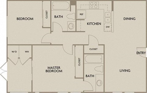 Floor plan for 2 beds, 2 baths, 1100 sqft
