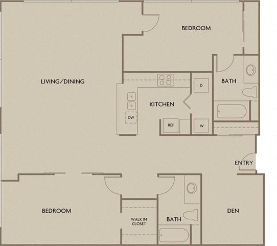 Floor plan for 2 beds, 2 baths, 1688 sqft