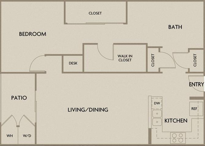 Floor plan for 1 bed, 1 bath, 1040 sqft