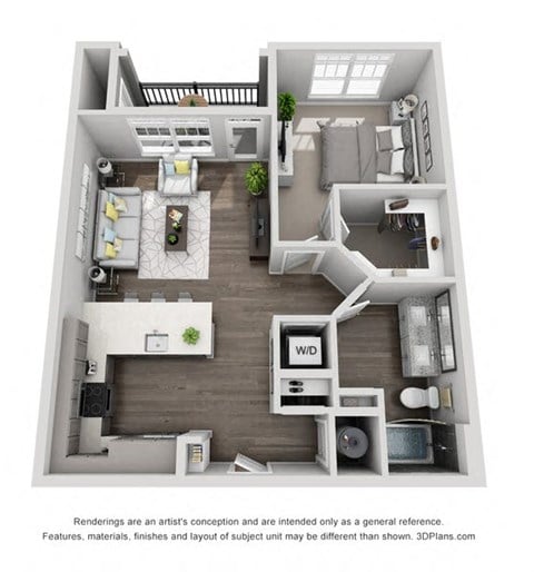 Floor plan for 1 bed, 1 bath, 828 sqft