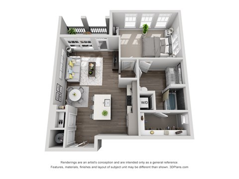 Floor plan for 1 bed, 1 bath, 824 sqft
