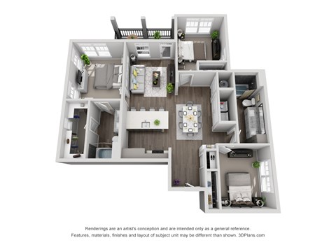Floor plan for 3 beds, 2 baths, 1284 sqft
