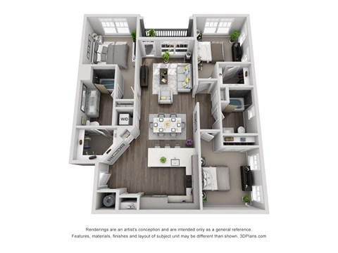 Floor plan for 3 beds, 2 baths, 1371 sqft