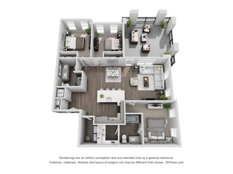 Floor plan for 3 beds, 2 baths, 1399 sqft