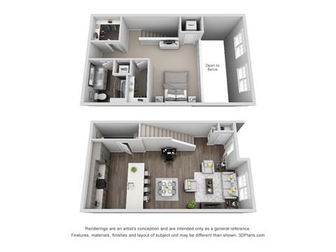 Floor plan for 1 bed, 1.5 baths, 1298 sqft