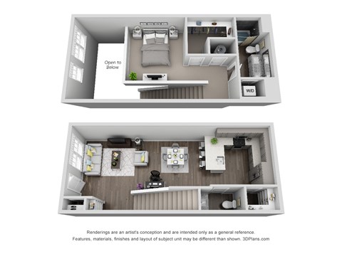 Floor plan for 1 bed, 1.5 baths, 1140 sqft
