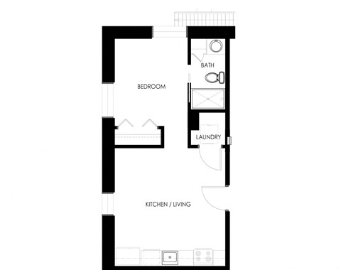 Floor plan for 1 bed, 1 bath, 418 sqft