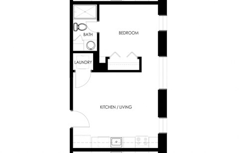 Floor plan for 1 bed, 1 bath, 419 sqft